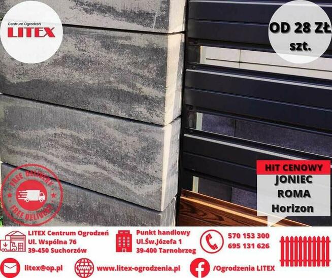 bloczek, pustak gładki na ogrodzenie JONIEC ROMA HORIZON