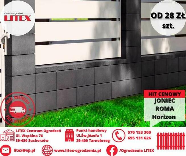 bloczek, pustak gładki na ogrodzenie JONIEC ROMA HORIZON