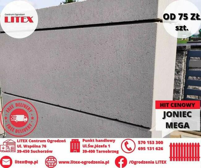 bloczek, pustak gładki na ogrodzenie JONIEC ROMA MEGA