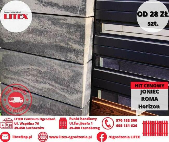 bloczek, pustak gładki na ogrodzenie JONIEC ROMA HORIZON