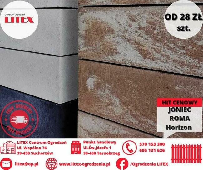 bloczek, pustak gładki na ogrodzenie JONIEC ROMA HORIZON