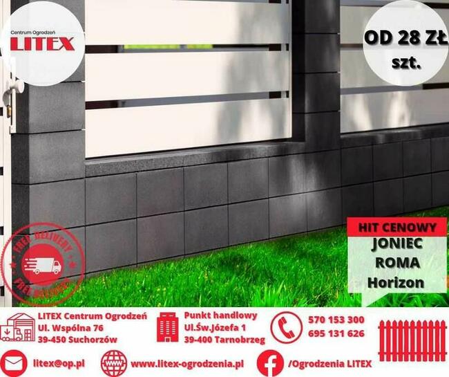 bloczek, pustak gładki na ogrodzenie JONIEC ROMA HORIZON