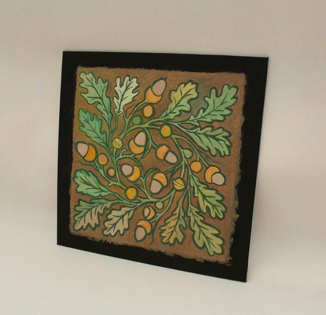 Obraz olejny liście dębu i żołędzie / martwa natura