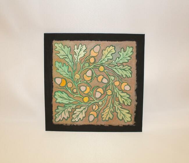 Obraz olejny liście dębu i żołędzie / martwa natura