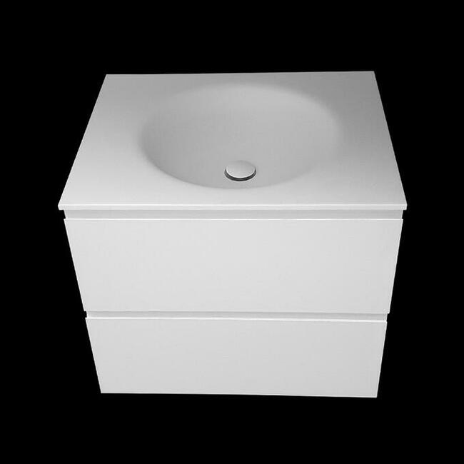 Szafka łazienkowa z umywalka kompozytową wygiętą z blatu