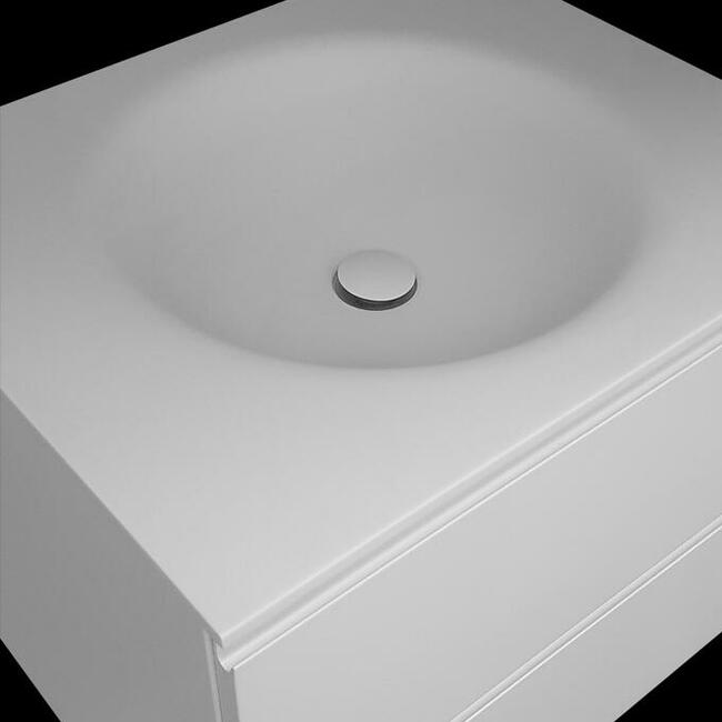 Szafka łazienkowa z umywalka kompozytową wygiętą z blatu