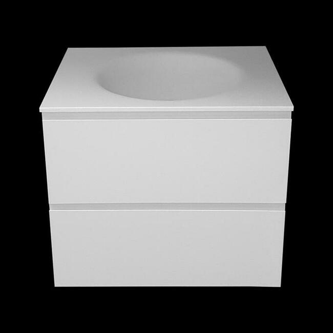 Szafka łazienkowa z umywalka kompozytową wygiętą z blatu