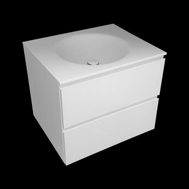 Szafka łazienkowa z umywalka kompozytową wygiętą z blatu