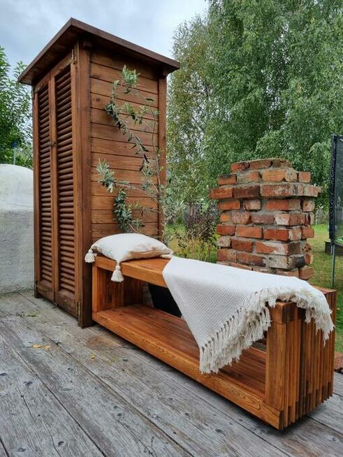 Ławka masywna, siedzisko drewniane ogrodowe 3D