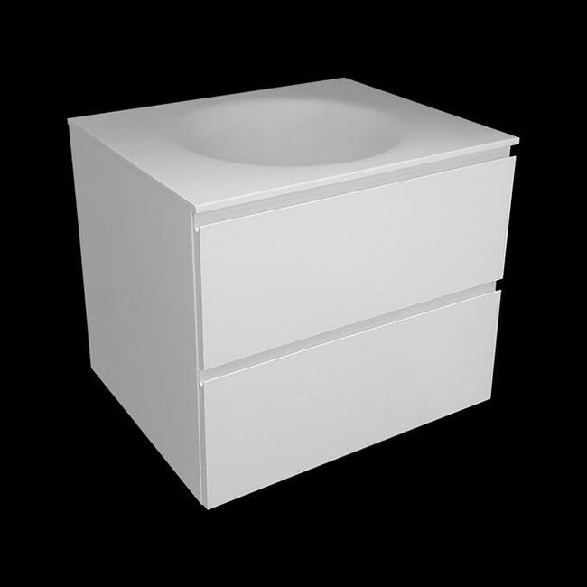 Szafka łazienkowa z umywalka kompozytową wygiętą z blatu