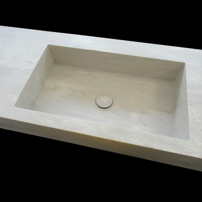 Umywalka z konglomeratu mineralnego, zintegrowana z blatem