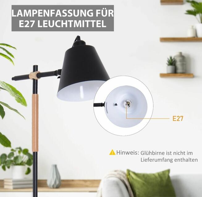LAMPA STOJĄCA REGULOWANA LAMPA PODŁOGOWA 40 W metal + drewno