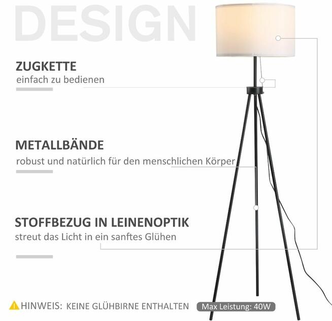 Lampa podłogowa z abażurem, E27, stal+poliester