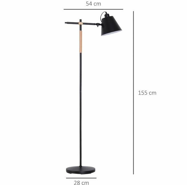 LAMPA STOJĄCA REGULOWANA LAMPA PODŁOGOWA 40 W metal + drewno