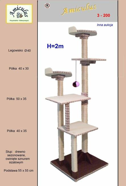 Drapak dla kota, solidna drewniana konstrukcja Amiculus 3-200