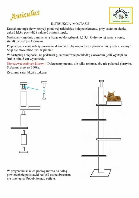 Drapak dla kota, sufitowy, solidne drewno Amiculus 7-A