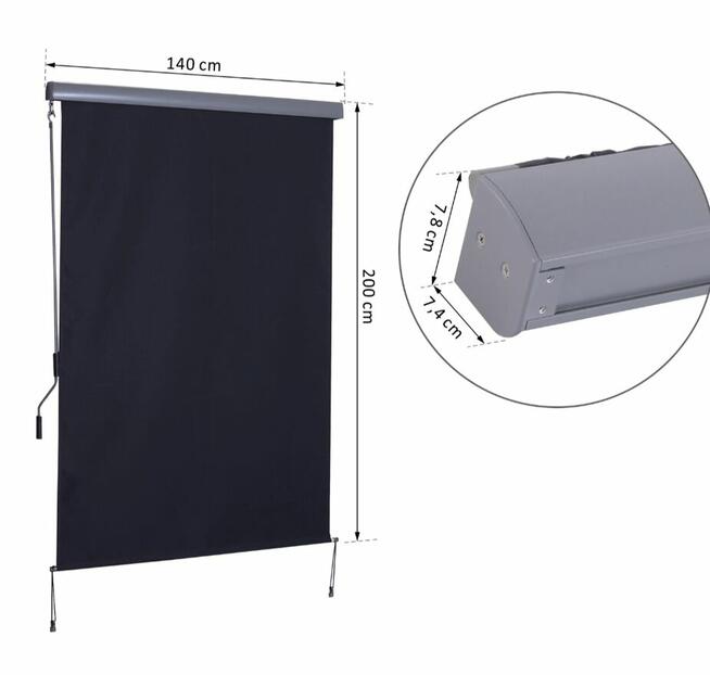 ROLETA OCHRONA PRZED WIATREM I SŁOŃCEM ZASŁONA Z RĘCZNĄ KORB