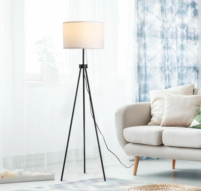 Lampa podłogowa z abażurem, E27, stal+poliester