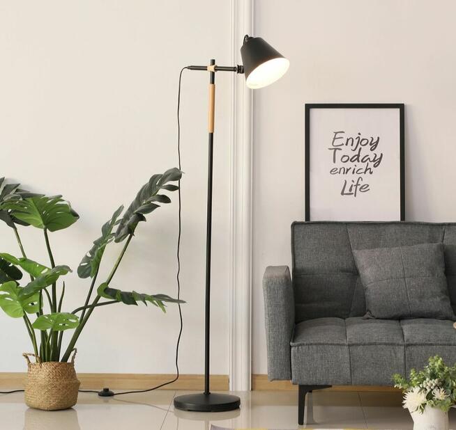 LAMPA STOJĄCA REGULOWANA LAMPA PODŁOGOWA 40 W metal + drewno