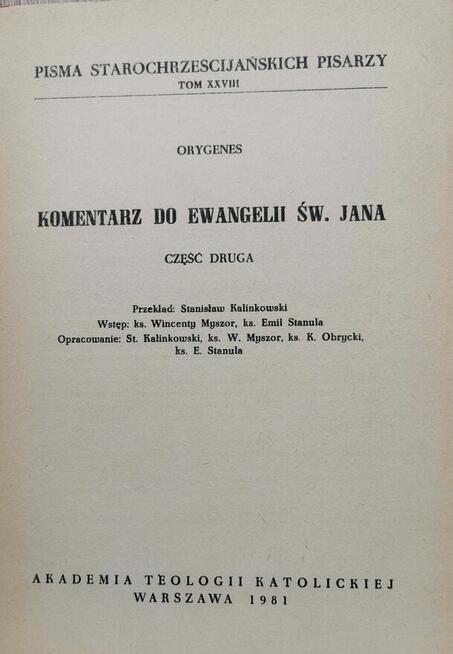 Orygenes 2 tomy komentarz do Ew św Jana
