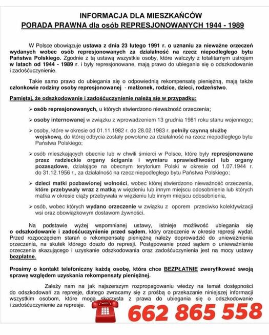 ODSZKODOWANIA ZA Represje 1944-1989