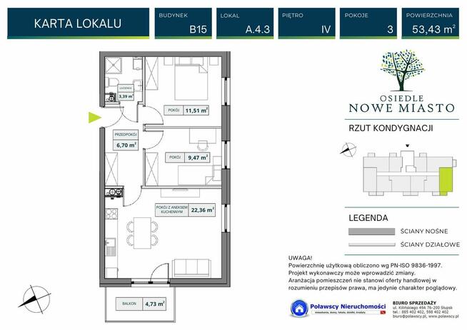3 pokojowe 53,43 m2 miejsce postojowe ul. Dywizjonu 303