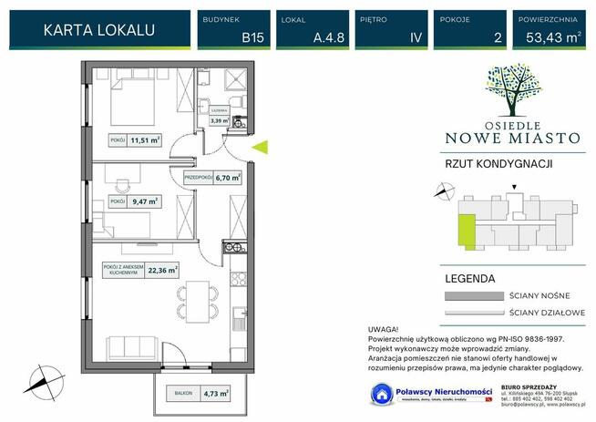 3 pokojowe 53,43 m2 miejsce postojowe ul. Dywizjonu 303