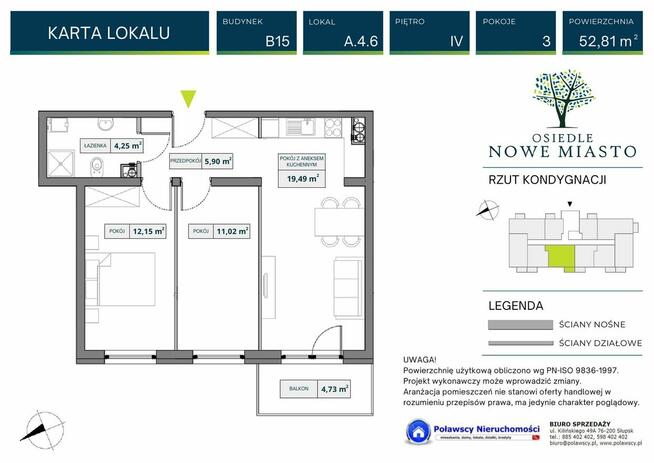 Nowe Miasto ul. Dywizjonu 303 52,81 m2 balkon garaż
