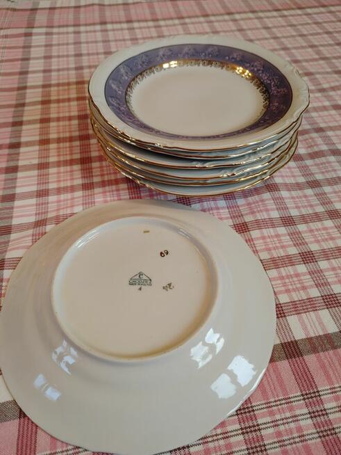 Talerzyki deserowe + patera na ciasto - porcelana „Chodzież