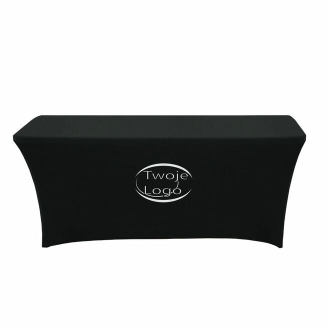 Czarny pokrowiec na stół cateringowy z twoim Logo