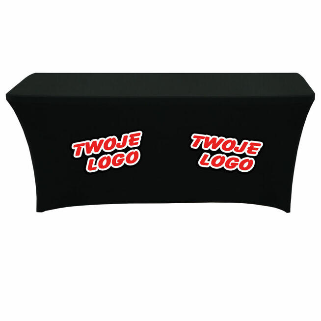 Czarny pokrowiec na stół cateringowy z twoim Logo
