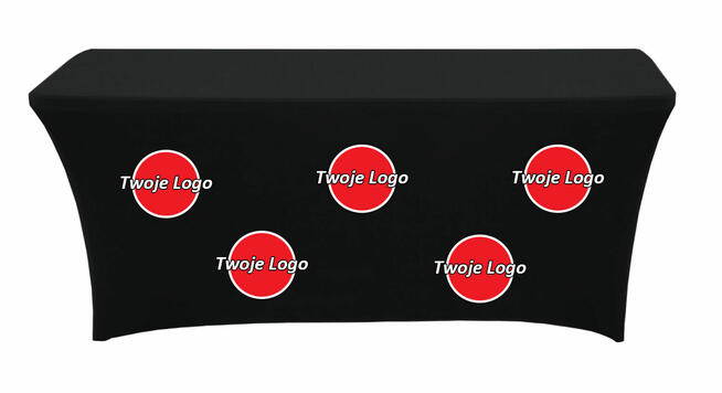 Czarny pokrowiec na stół cateringowy z twoim Logo