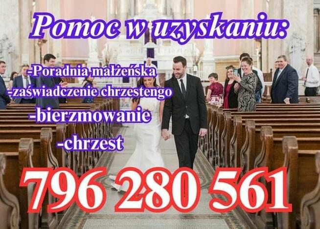 Zaświadczenie dla CHRZESTNEGO Bierzmowanie Nauki przedmałżeń