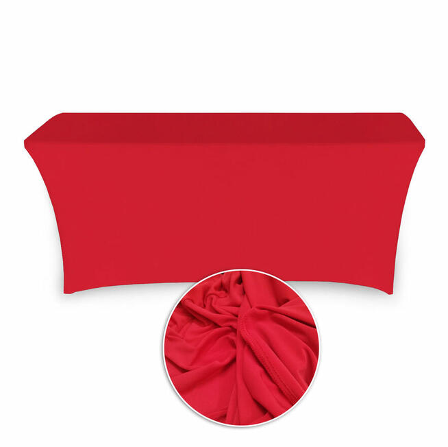 Czerwony elastyczny obrus na stół z 1 logo full kolor