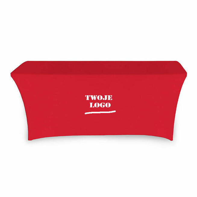 Czerwony elastyczny obrus na stół z 1 logo full kolor