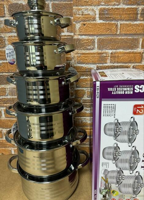 Zestaw garnków nierdzewnych Edelhoff. 12el. Grube dno. Nowy