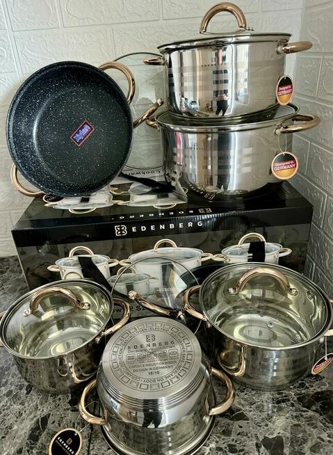 Duży zestaw garnków z patelnią. 12el. Grube dno.Nowy