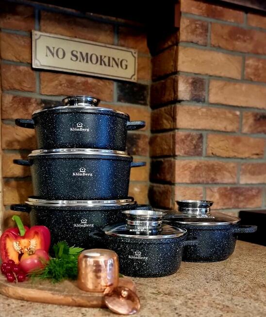 Duży zestaw garnków.10el. marmurkowe. Czarne.