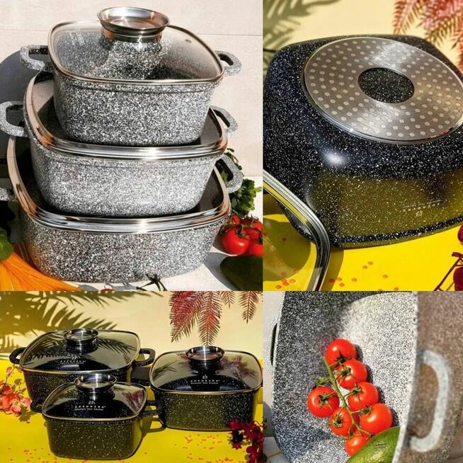 Zestaw garnków/brytfann.6el. Szare/czarne.nowy