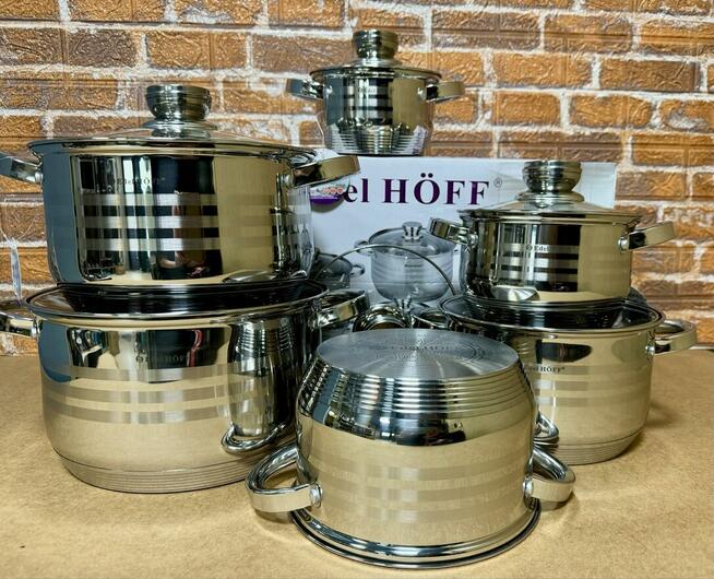 Zestaw garnków nierdzewnych Edelhoff. 12el. Grube dno. Nowy