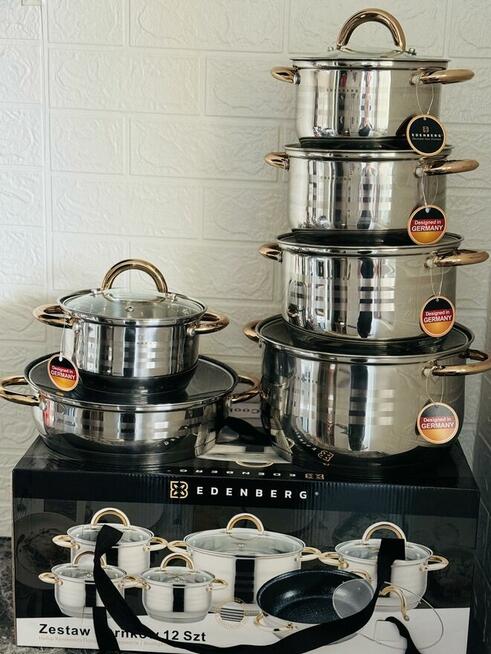 Duży zestaw garnków z patelnią. 12el. Grube dno.Nowy