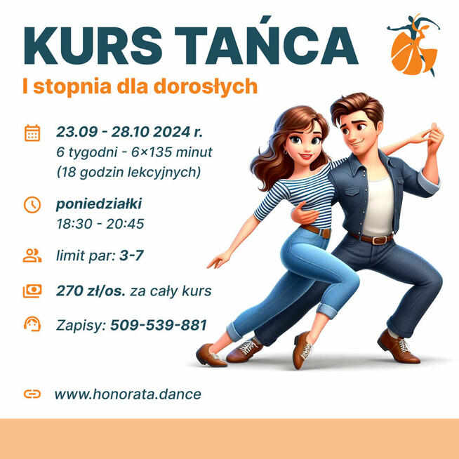 KURS TAŃCA DLA DOROSŁYCH - I ST- od 23 września o 18:30