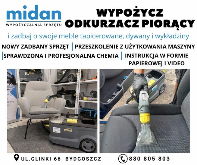 Wynajem odkurzaczy piorących Kärcher, pranie tapicerki