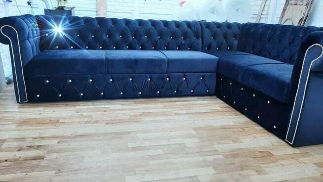 Glamour chesterfield naroznik głęboko pikowany kryształki