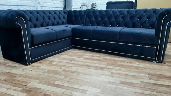 Glamour chesterfield naroznik głęboko pikowany kryształki