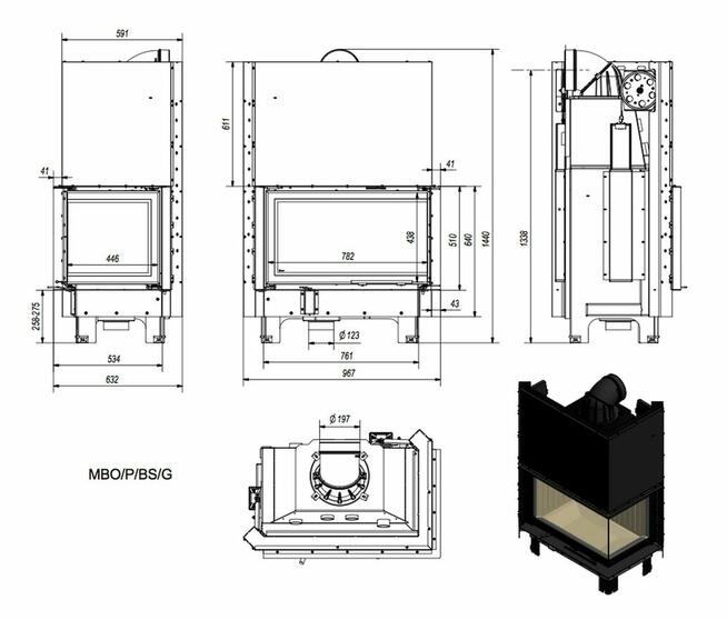 Wkład kominkowy powietrzny kominek MBO 15 prawy BS gilotyna
