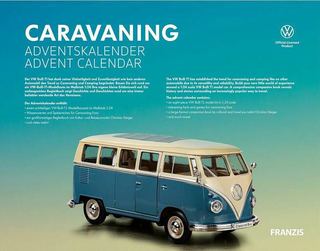 Metalowy model VW T1 kalendarz adwentowy 1:24 caravaning Fra