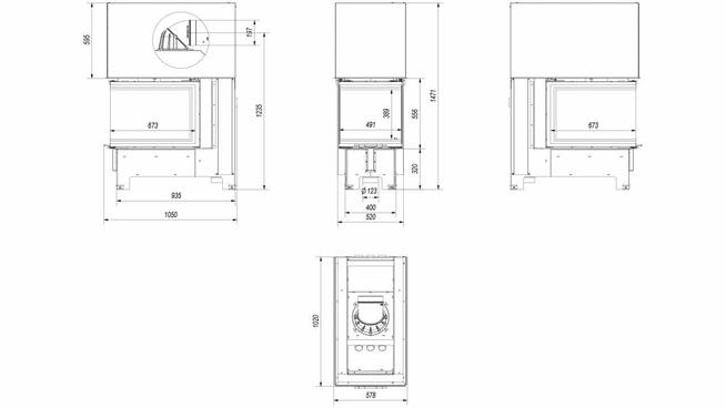 Wkład kominkowy powietrzny kominek NBU 11 lewy / prawy BS gi