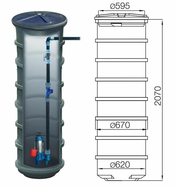 Przepompownia ścieków 600 litrów z pompą Vxm 10/50