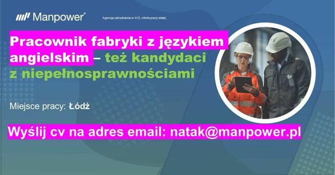 Pracownik do fabryki z jęz. angielskim (również z orzeczenie